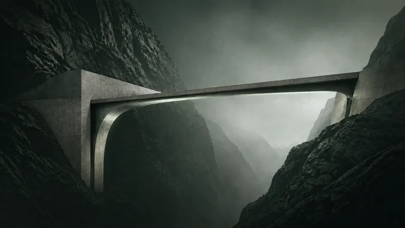 A viaduct joins separated terrain, illustrating how a coordination layer can connect systems without removing the boundaries between them.